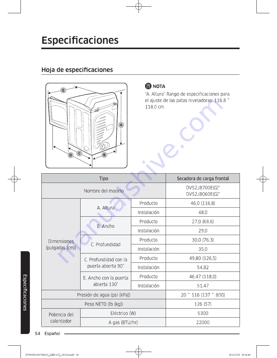 Samsung DV52J8060E Скачать руководство пользователя страница 182