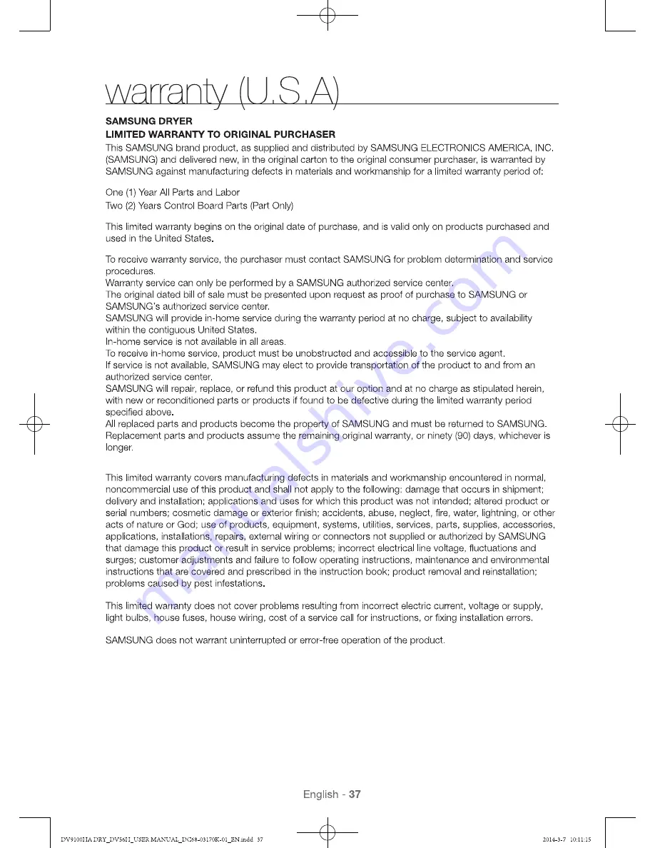 Samsung DV56H9100E Series User Manual Download Page 37