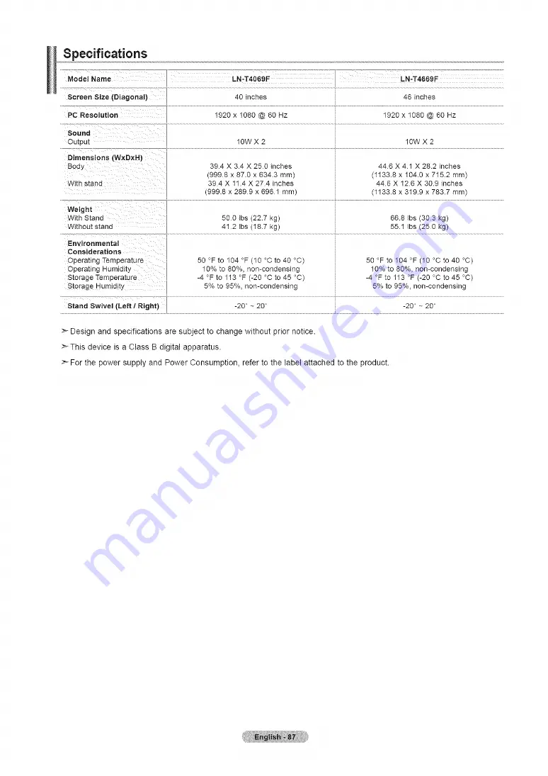 Samsung LN-T4069FX Owner'S Instructions Manual Download Page 89