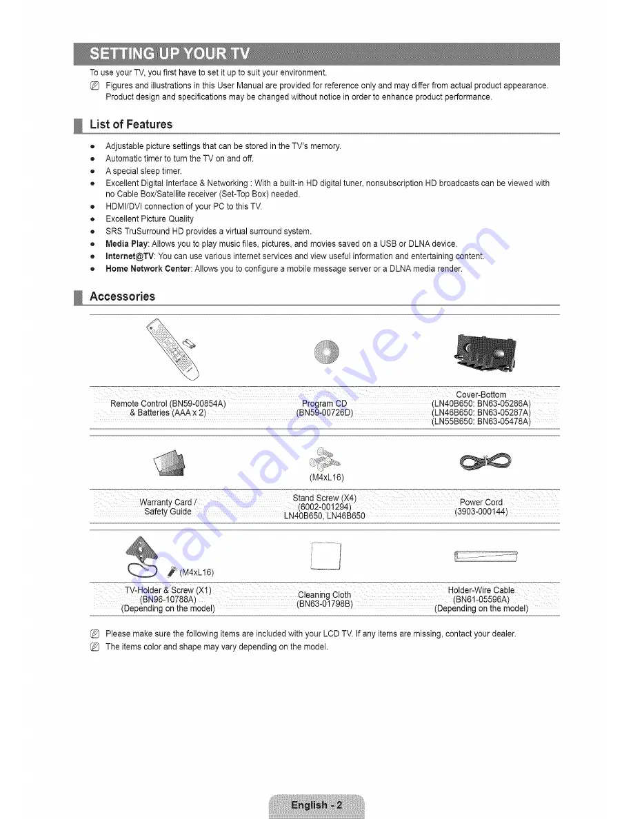 Samsung LN46B650 Скачать руководство пользователя страница 4