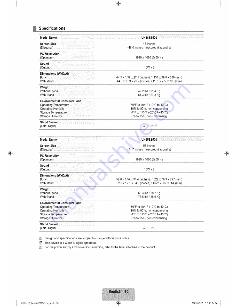 Samsung UN46B8500 User Manual Download Page 92