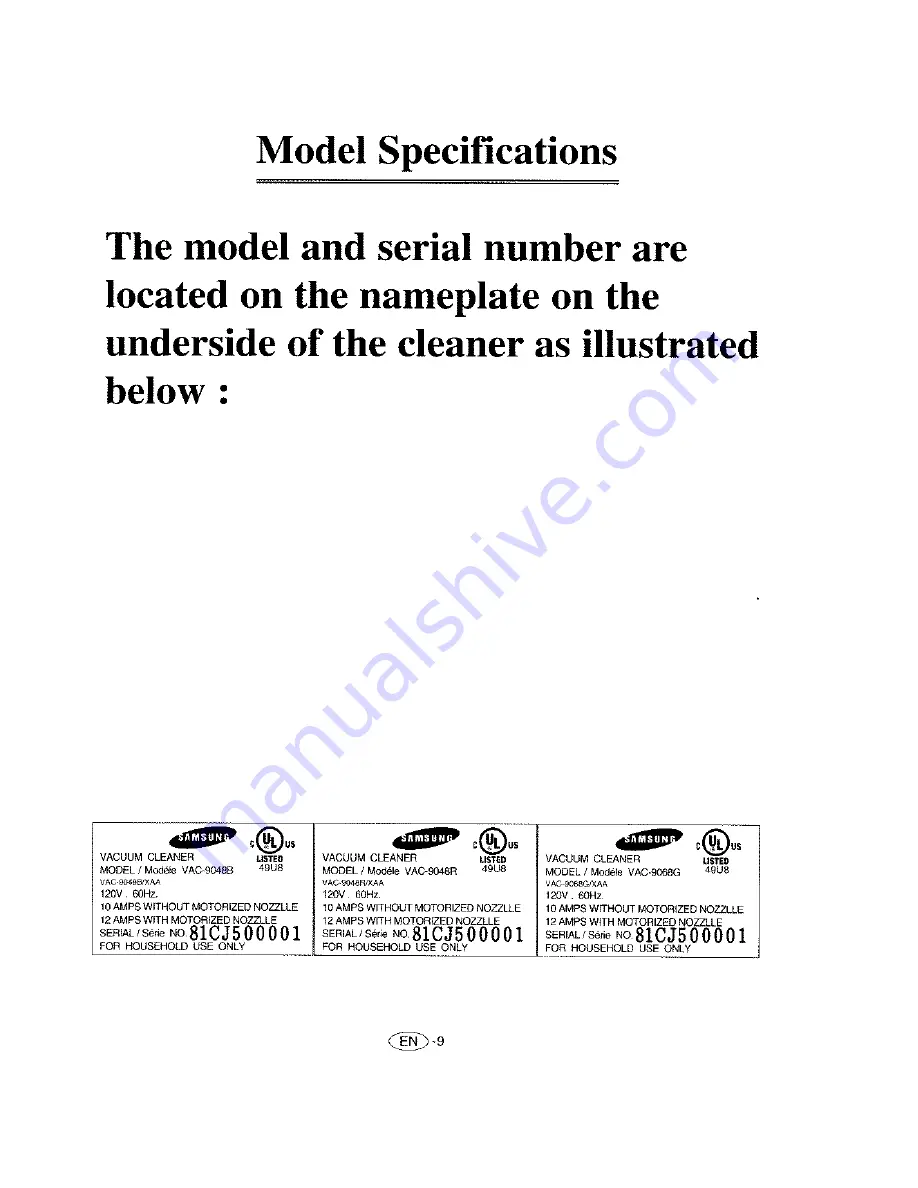 Samsung VAC-9048B Operating Instructions Manual Download Page 10