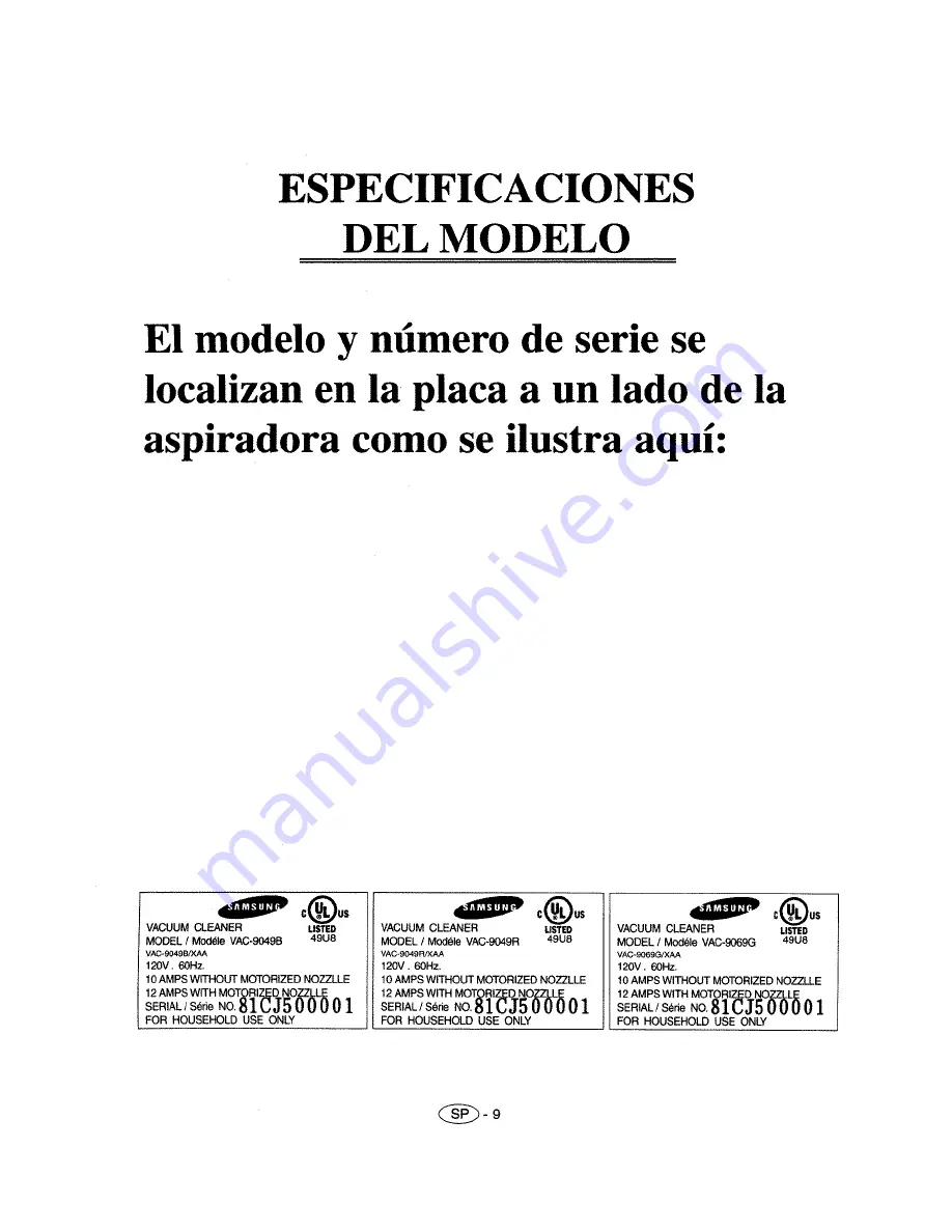 Samsung VAC-9049B Operating Instructions Manual Download Page 19