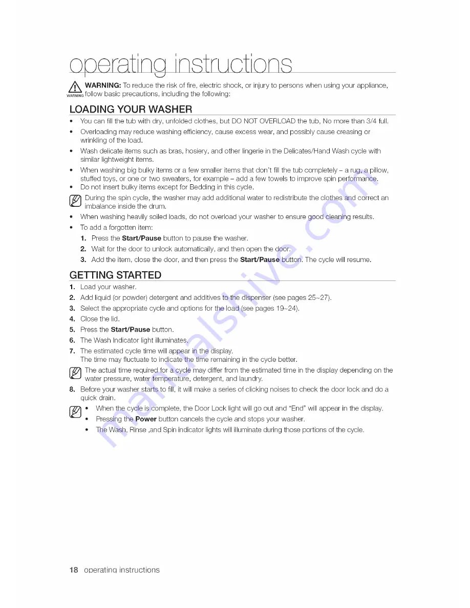 Samsung WA50F9A6DSW/A2 User Manual Download Page 18