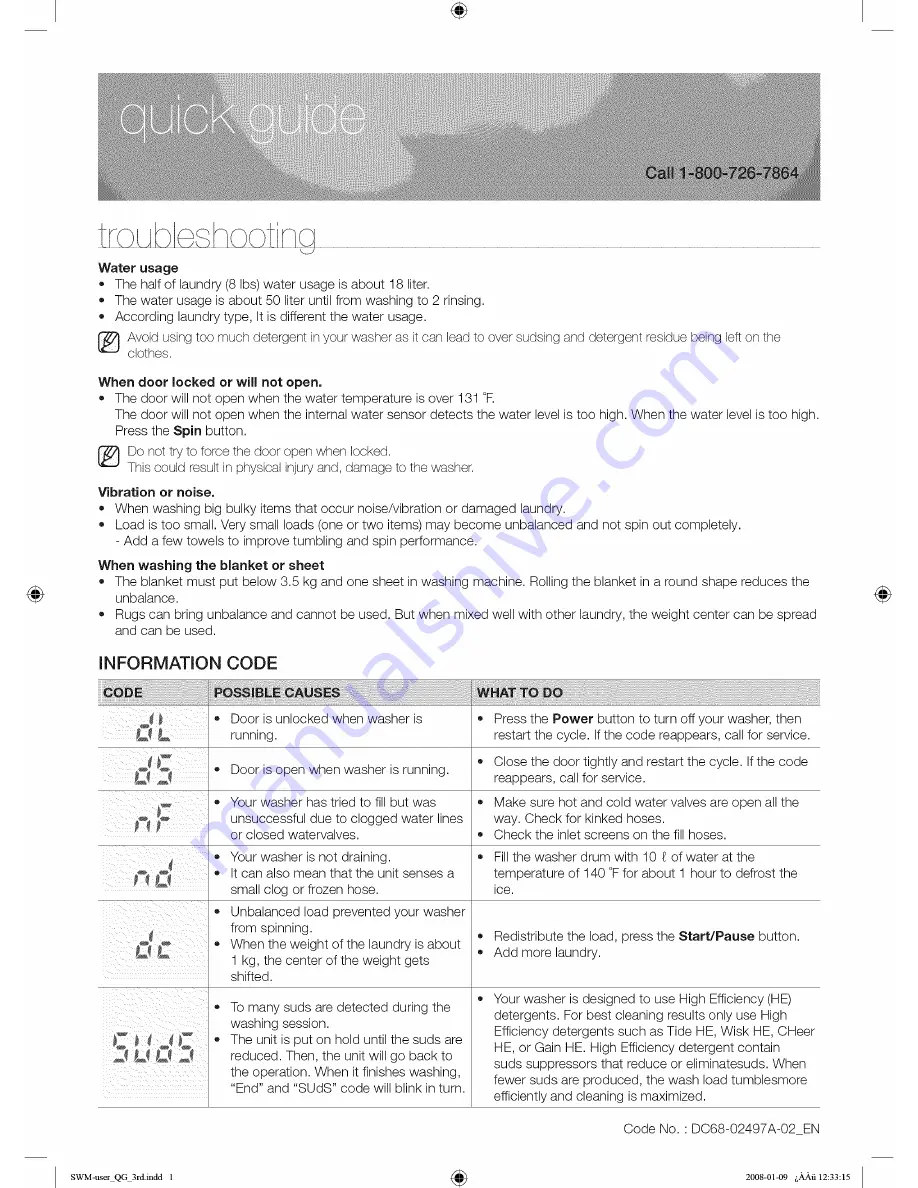 Samsung WF339AAW Quick Manual Download Page 1