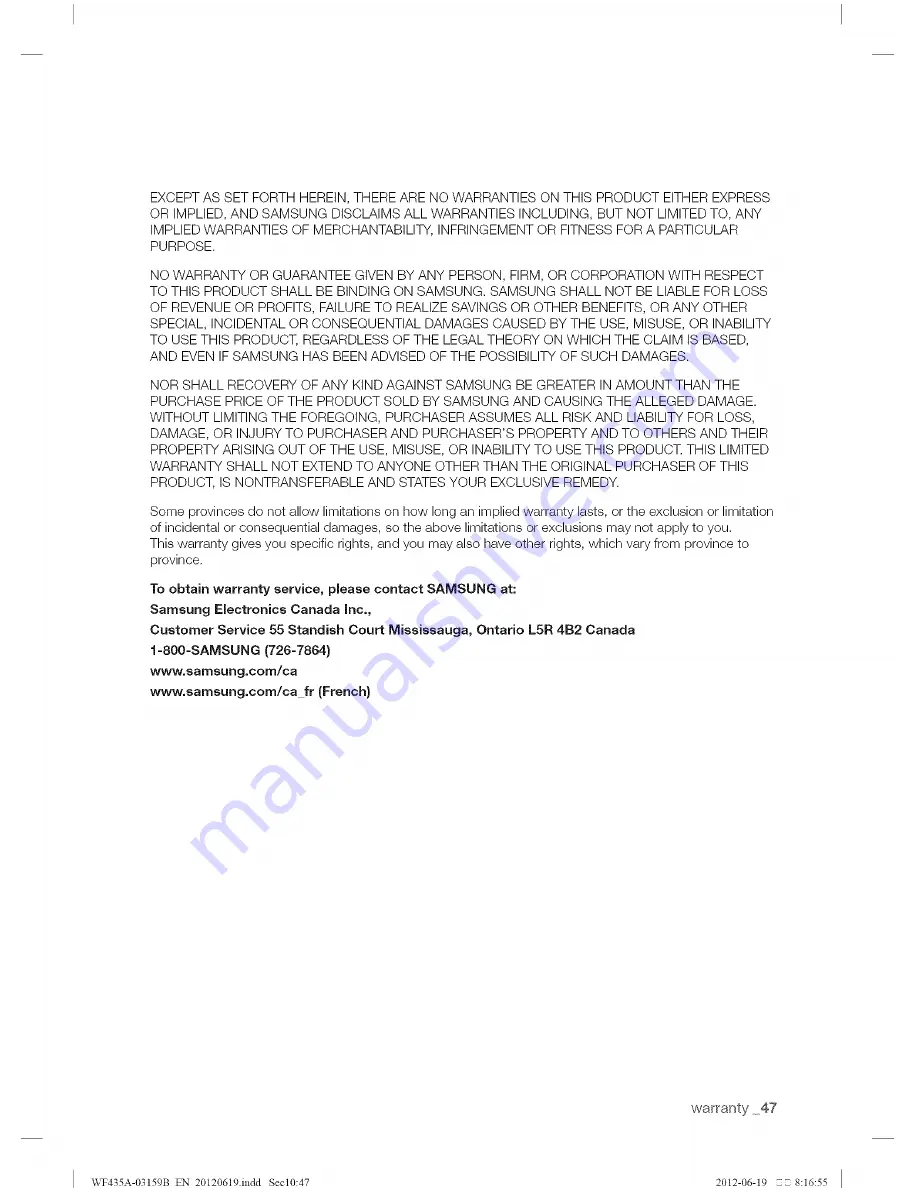 Samsung WF435A Series User Manual Download Page 47