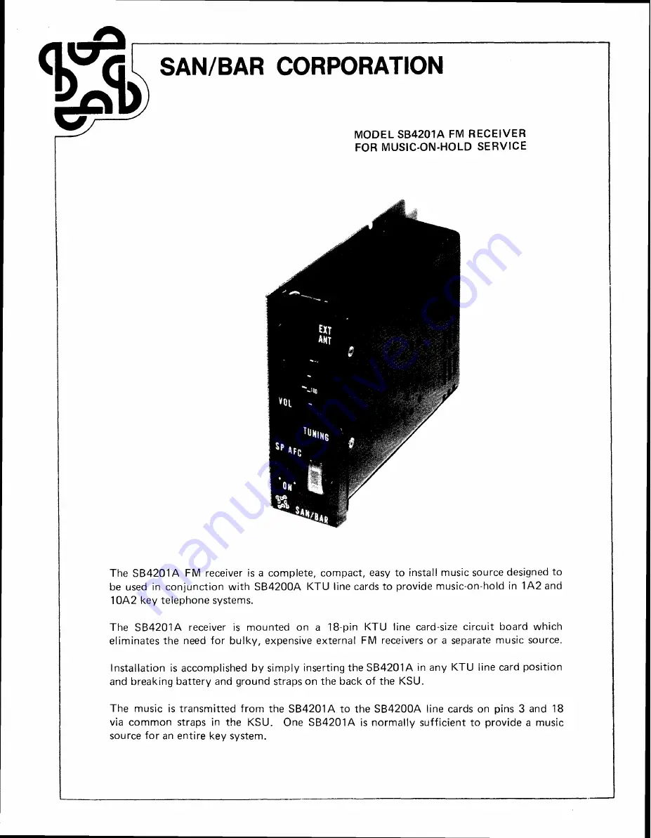 SAN/BAR SB4201A Installation Instructions Download Page 1