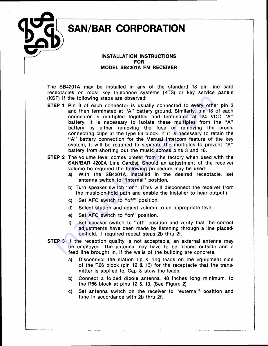 SAN/BAR SB4201A Installation Instructions Download Page 3