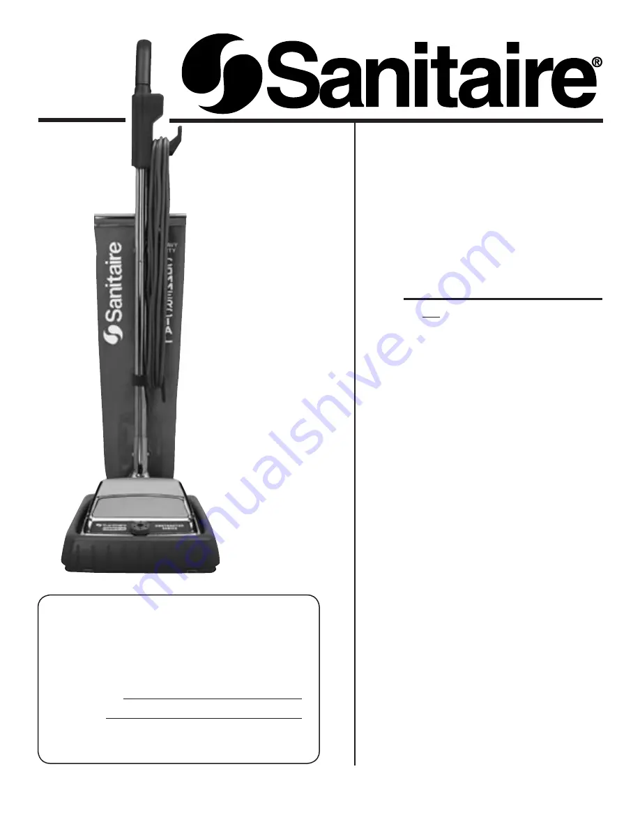 Sanitaire 800 Series Owner'S Manual Download Page 1