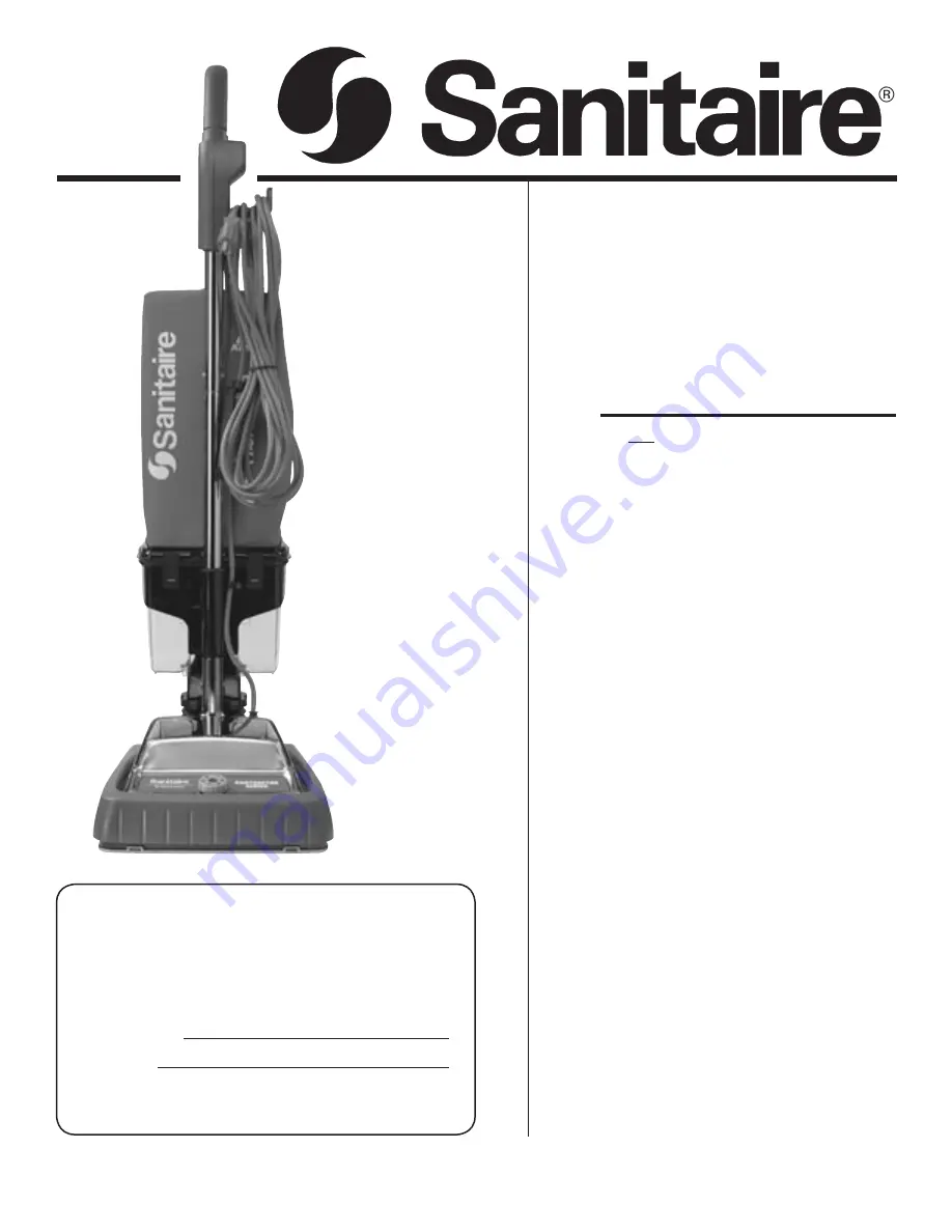 Sanitaire 880 Series Owner'S Manual Download Page 1