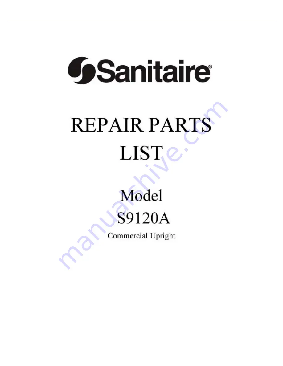 Sanitaire S9120A Repair Parts List Manual Download Page 1