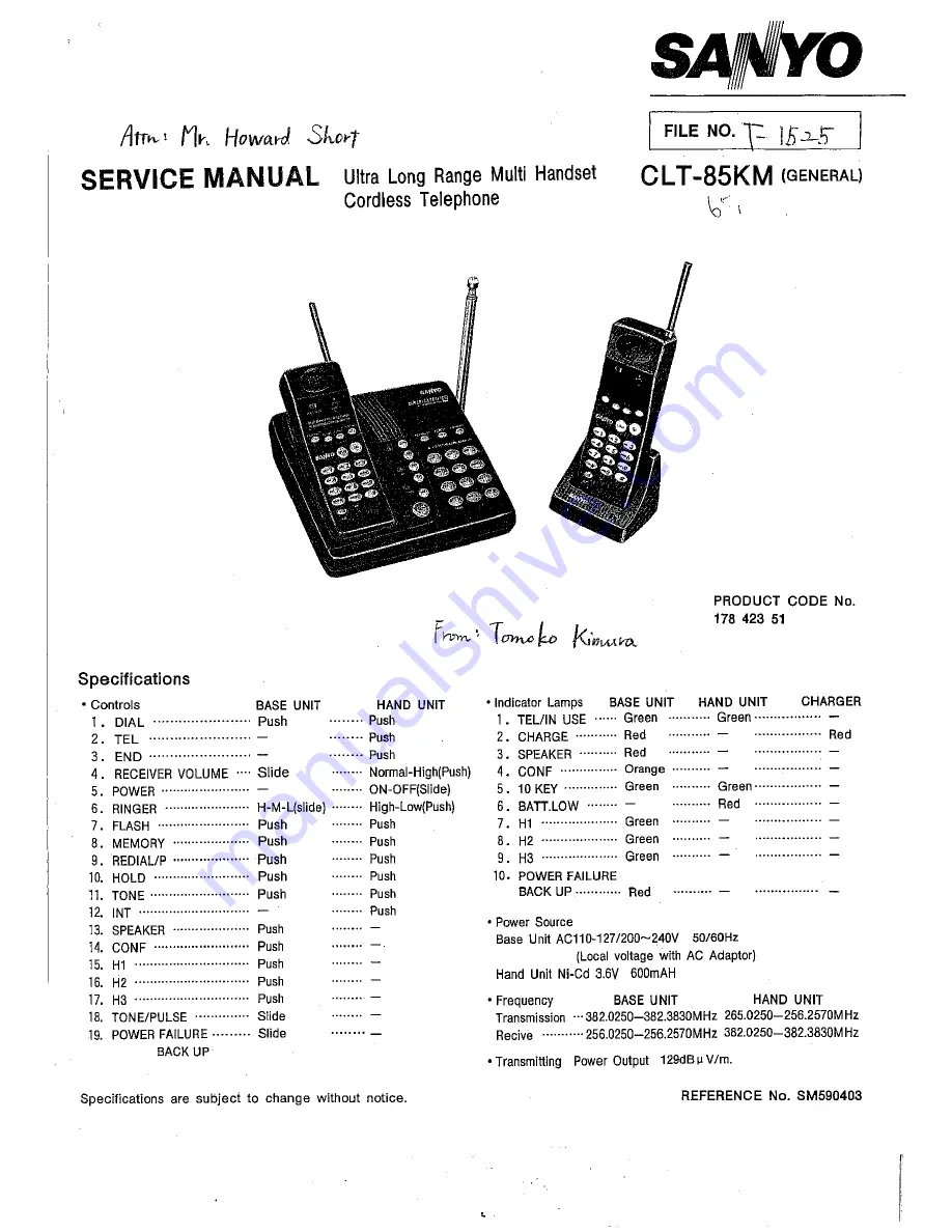 Sanyo CLT-85KM Service Manual Download Page 1