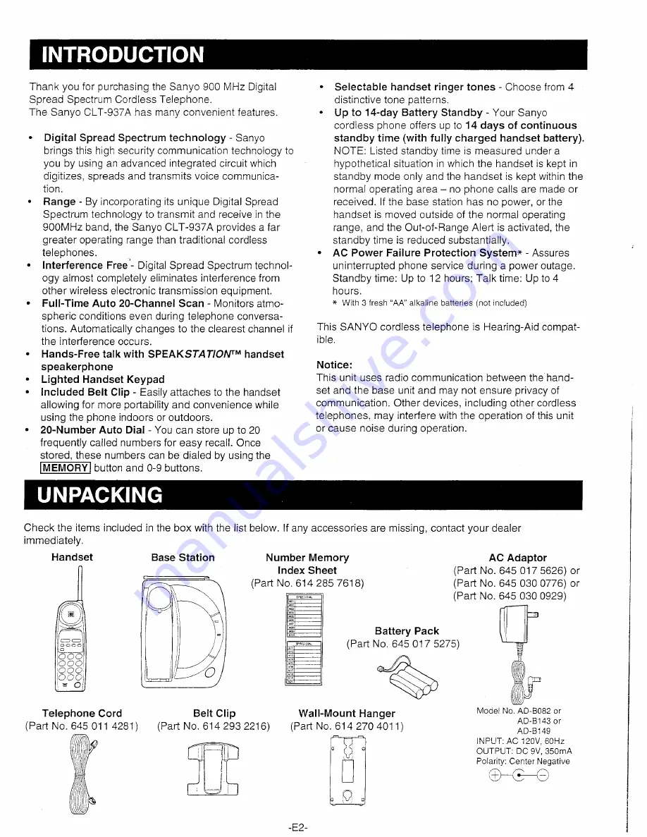 Sanyo CLT-937A Instruction Manual Download Page 3