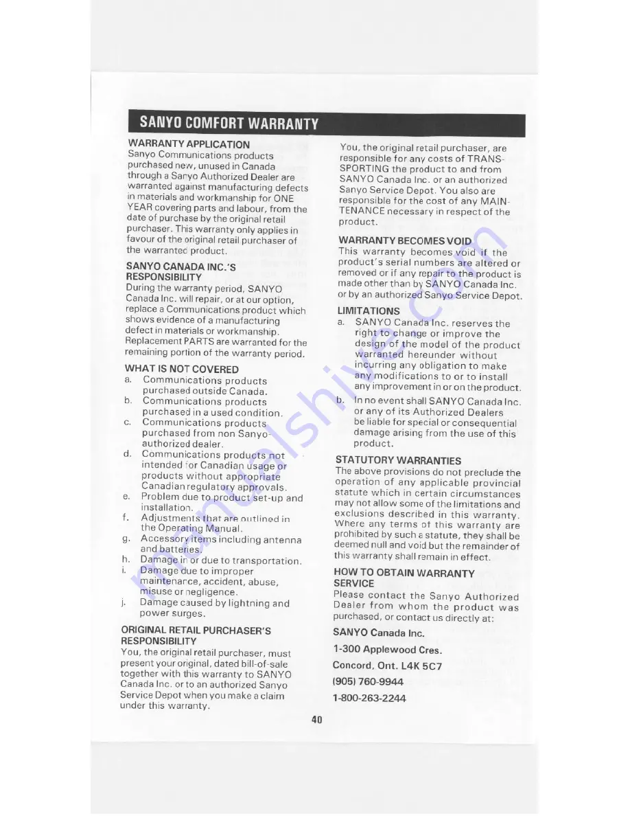 Sanyo CLT-W20 Instruction Manual Download Page 40