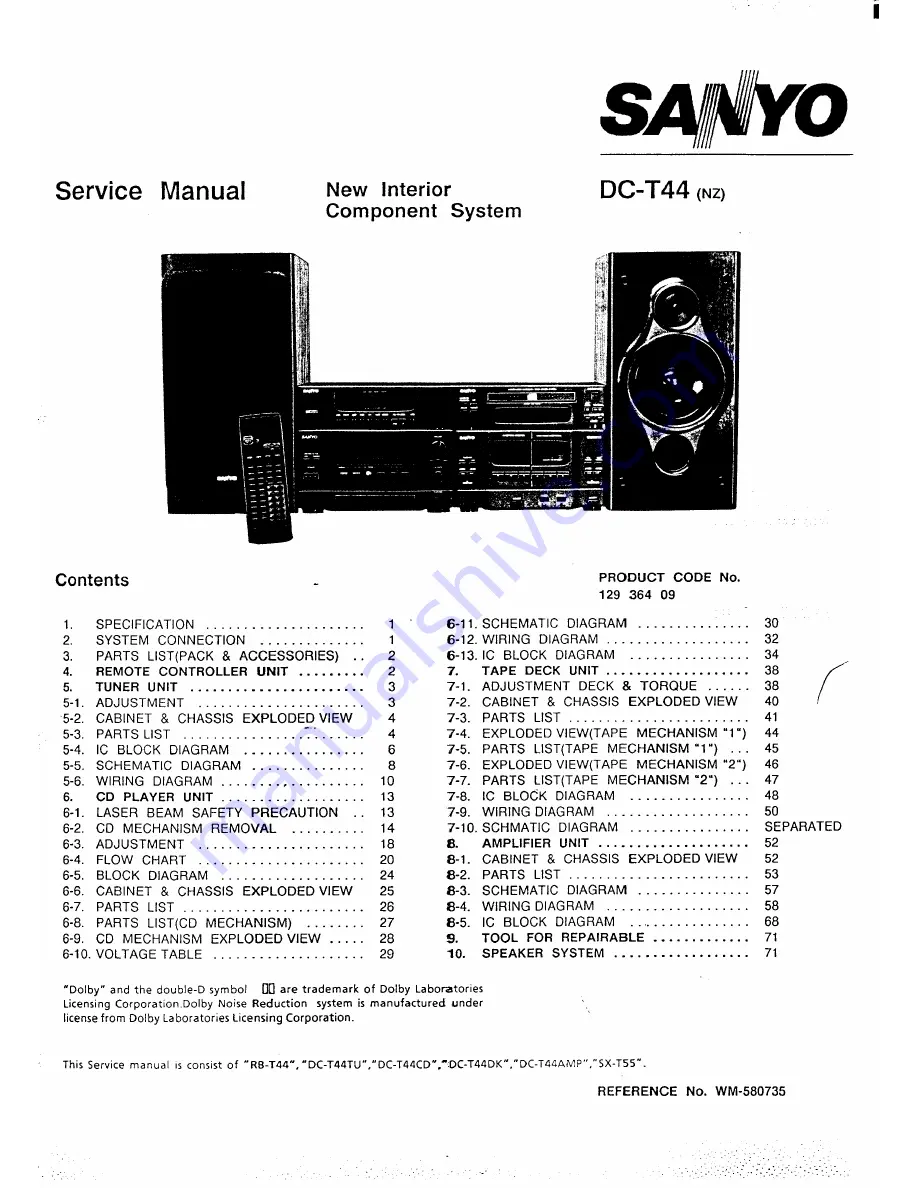 Sanyo DC-T44 Service Manual Download Page 1