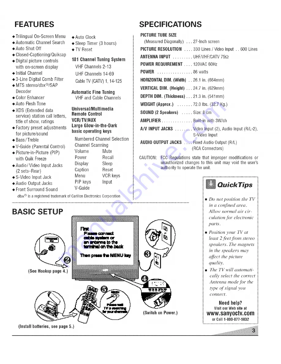 Sanyo DS27820 Owner'S Manual Download Page 3