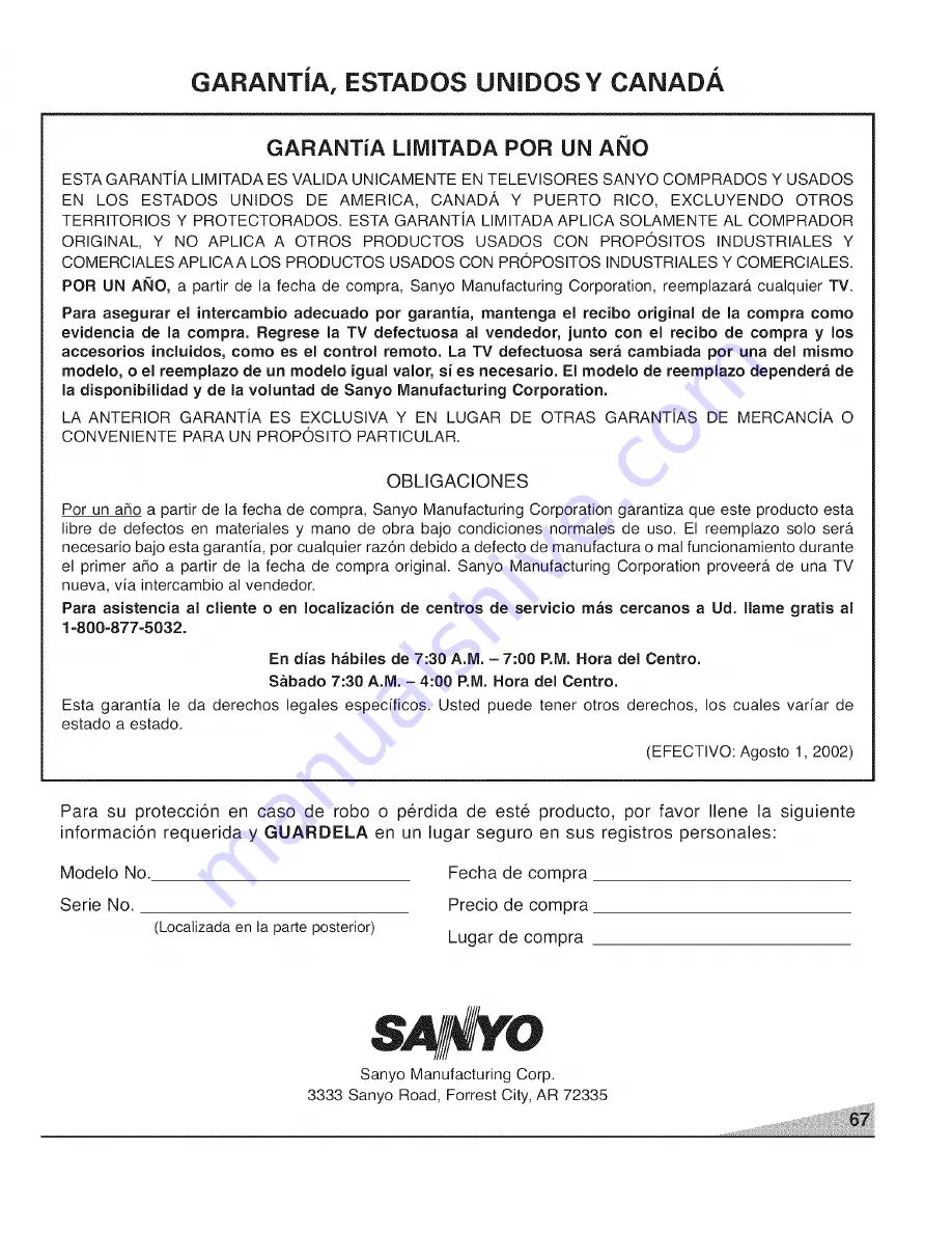 Sanyo DS27820 Owner'S Manual Download Page 67