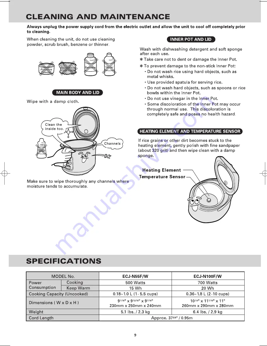 Sanyo ECJ-N100F - Electronic Rice Cooker Скачать руководство пользователя страница 9