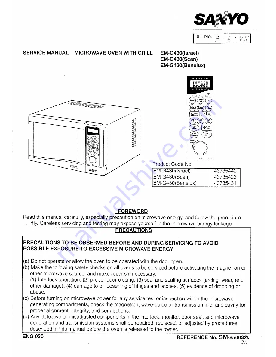 Sanyo EM-G430 Service Manual Download Page 1