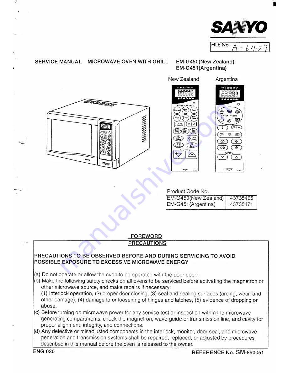 Sanyo EM-G450 Service Manual Download Page 1