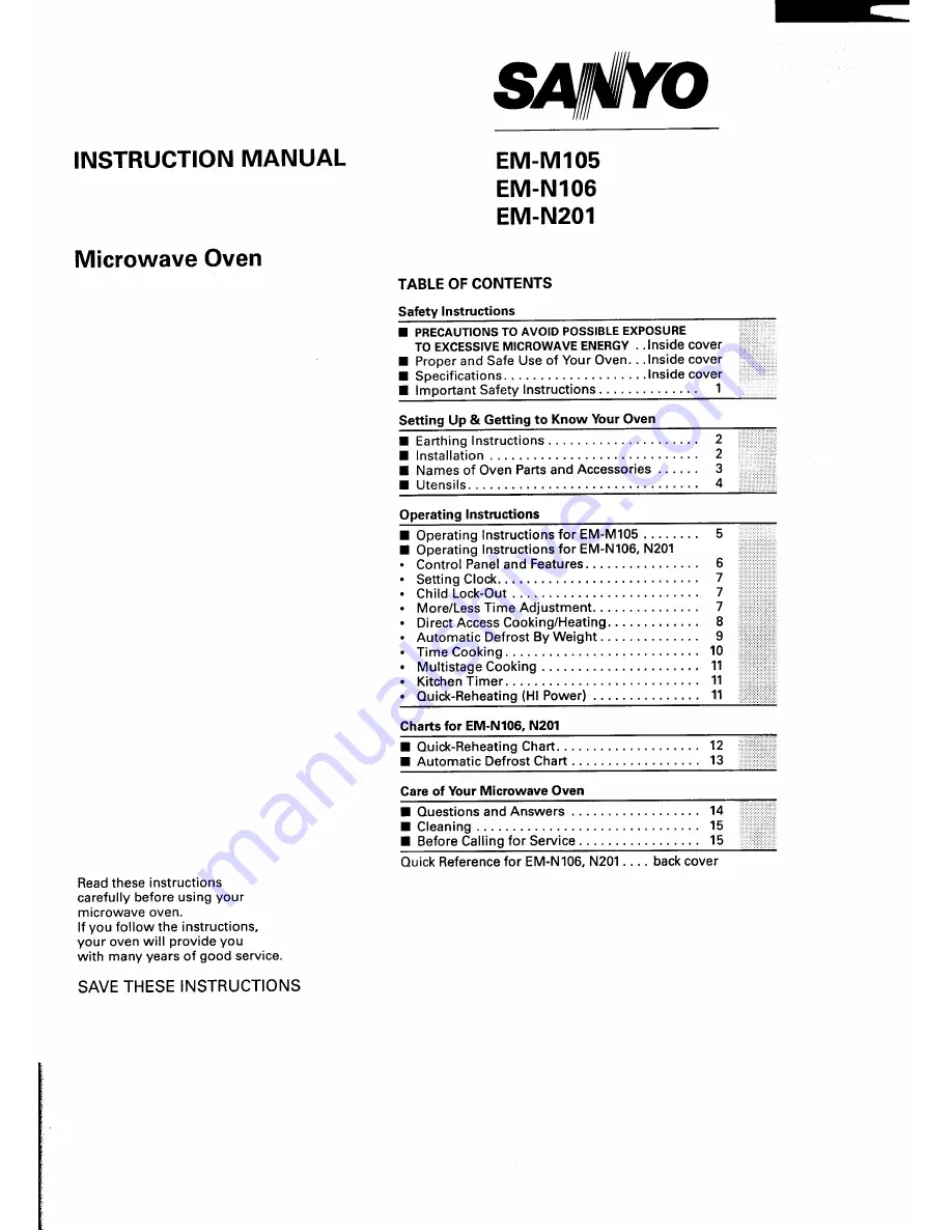 Sanyo EM-M105 Instruction Manual Download Page 1