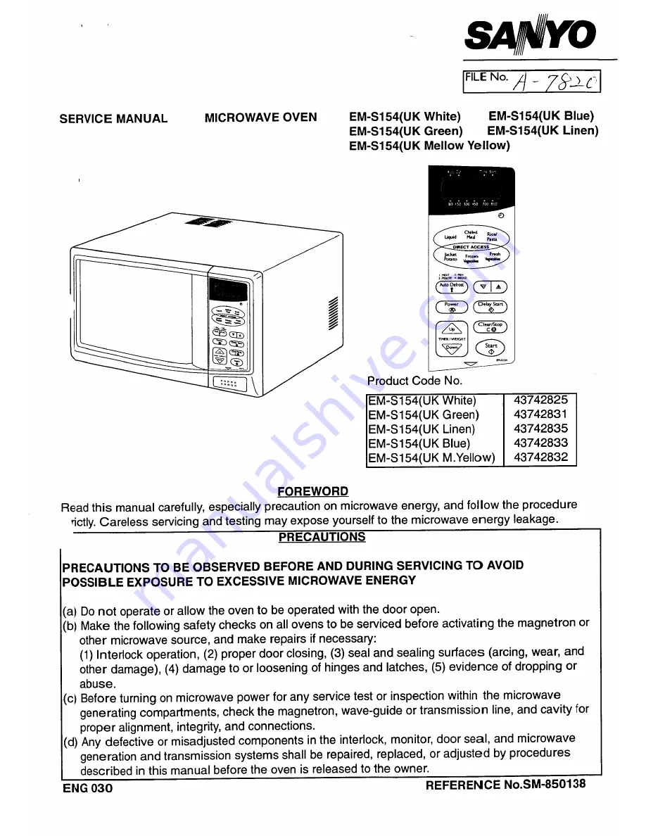 Sanyo EM-S154 Service Manual Download Page 1