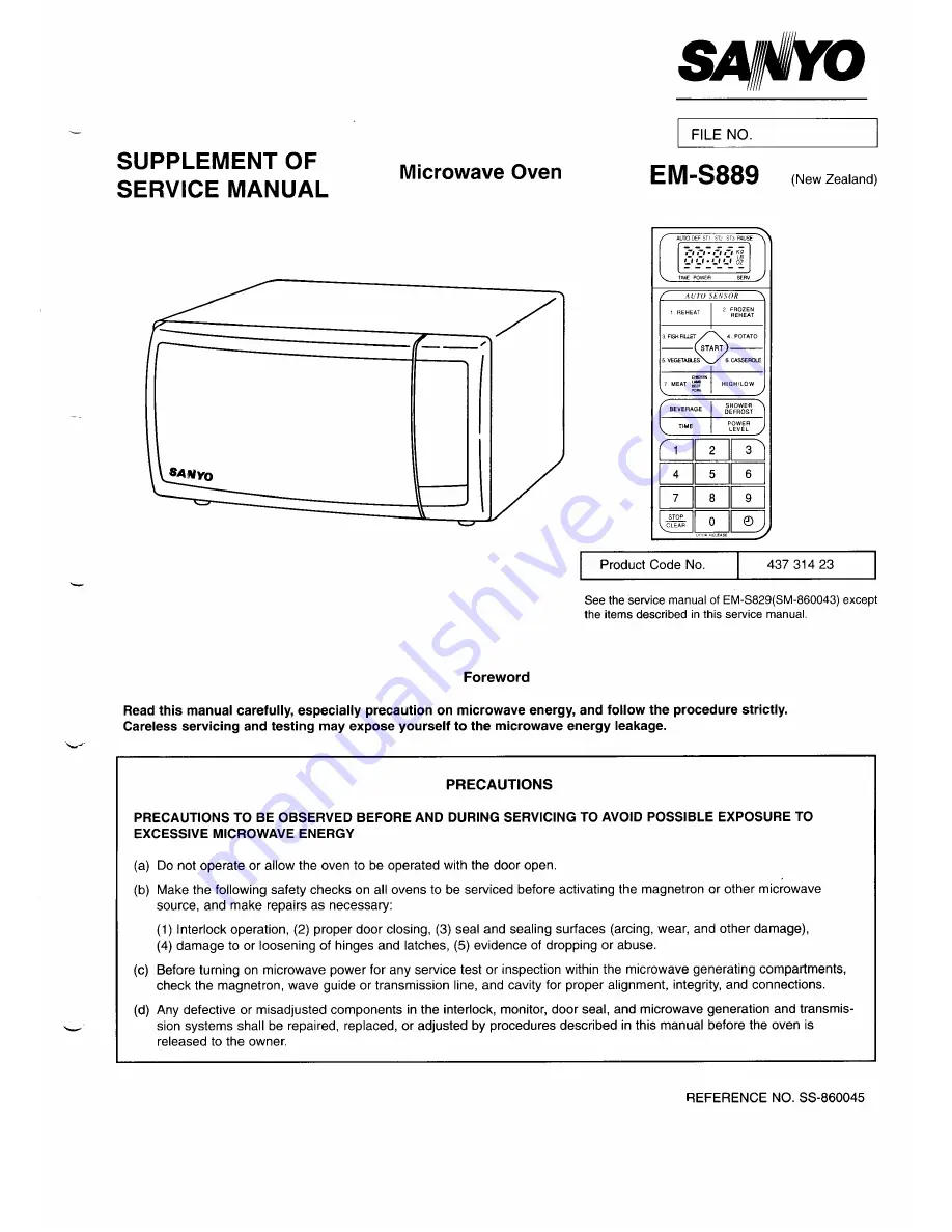 Sanyo EM-S889 Скачать руководство пользователя страница 1