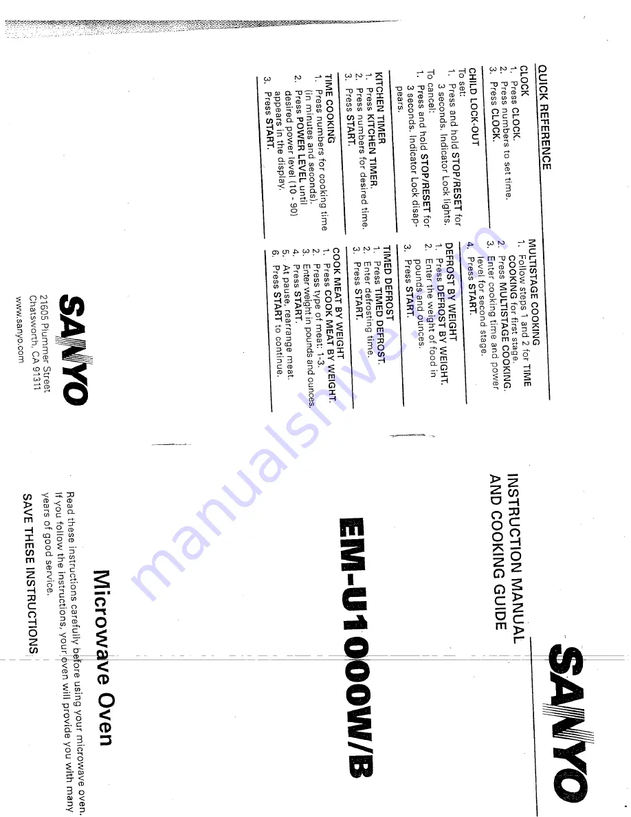 Sanyo EM-U1000 Instruction Manual And Cooking Manual Download Page 1