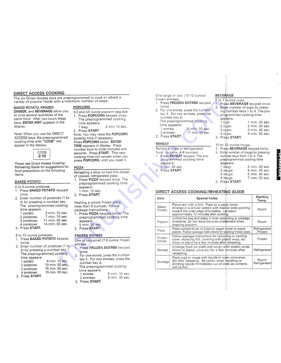 Sanyo EM-U1000W Instruction Manual And Cooking Manual Download Page 9