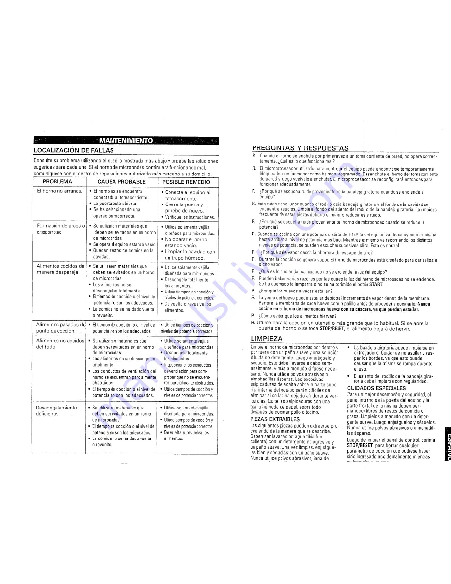 Sanyo EM-U1000W Instruction Manual And Cooking Manual Download Page 20