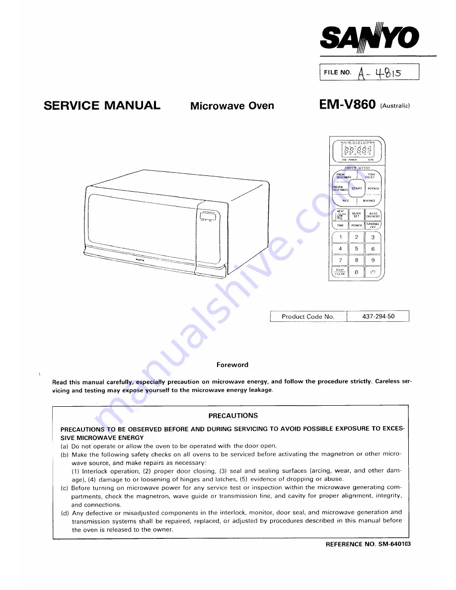 Sanyo EM-V860 Service Manual Download Page 1