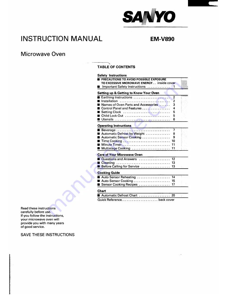 Sanyo EM-V890 Instruction Manual Download Page 1