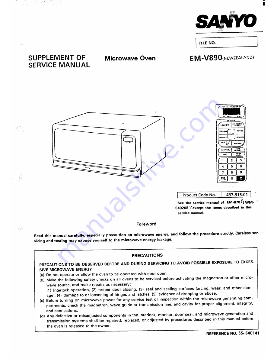 Sanyo EM-V890 Service Manual Supplement Download Page 1