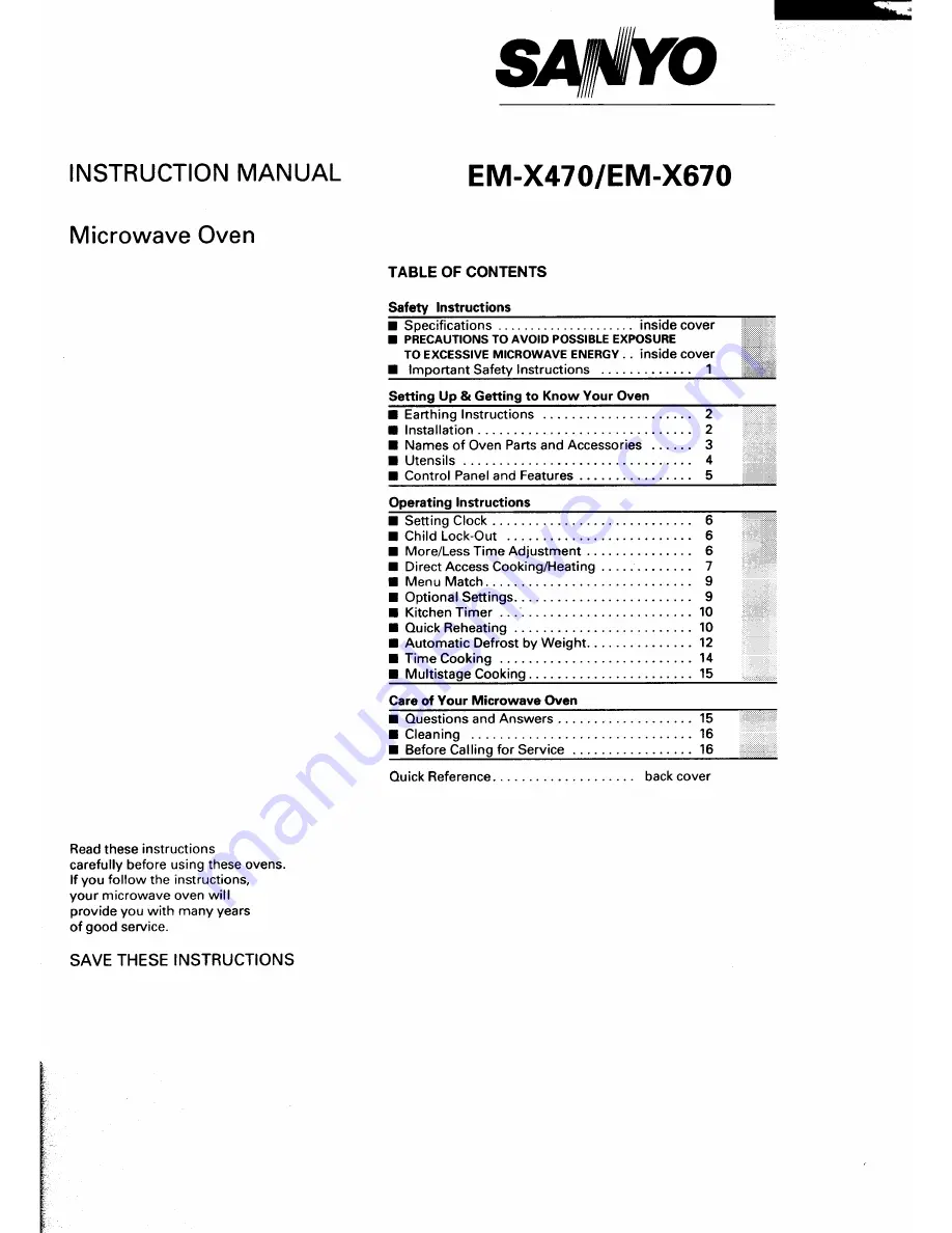 Sanyo EM-X470 Instruction Manual Download Page 1