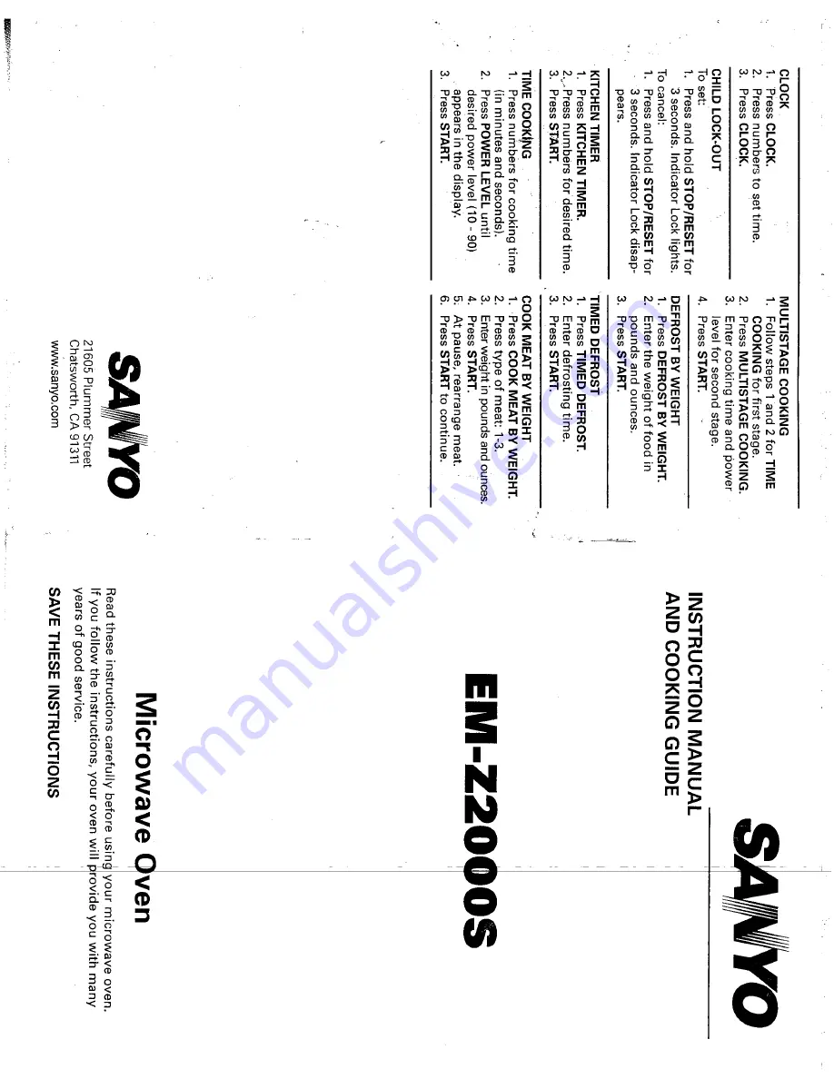 Sanyo EM-Z2000 Instruction Manual And Cooking Manual Download Page 1