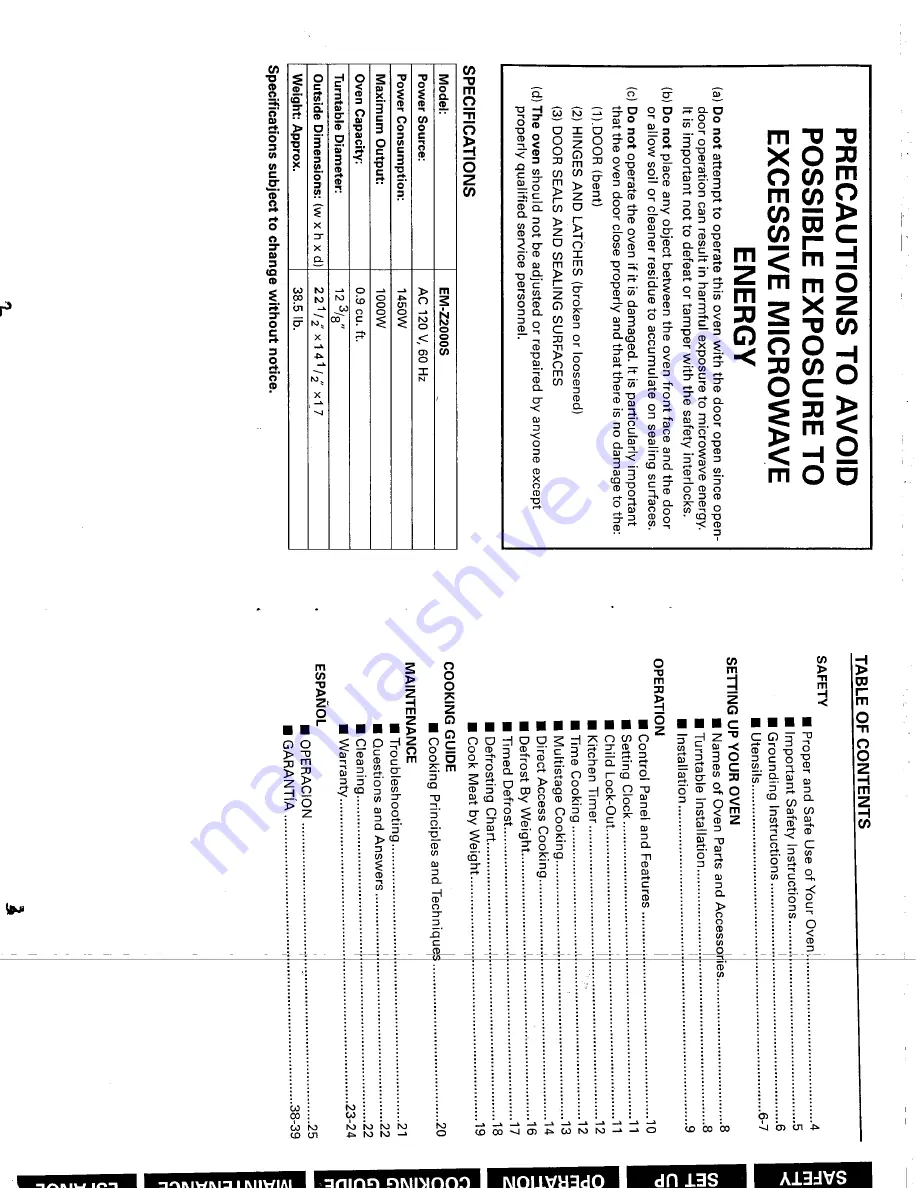 Sanyo EM-Z2000 Instruction Manual And Cooking Manual Download Page 2