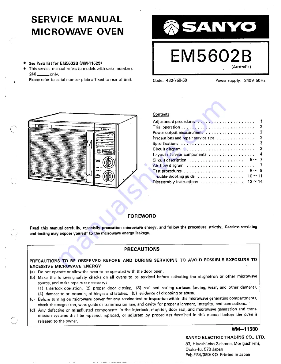 Sanyo EM5602B Service Manual Download Page 1