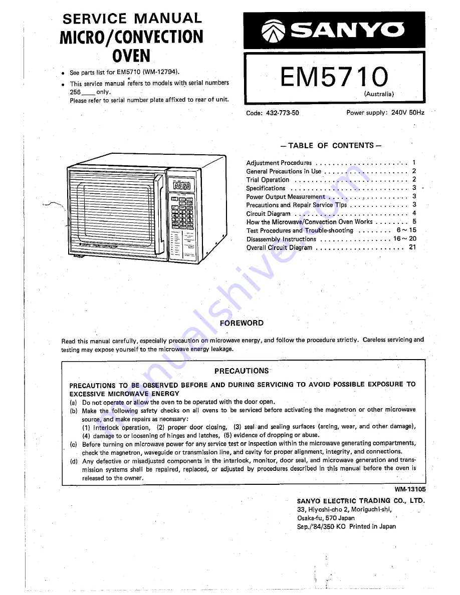 Sanyo EM5710 Service Manual Download Page 1