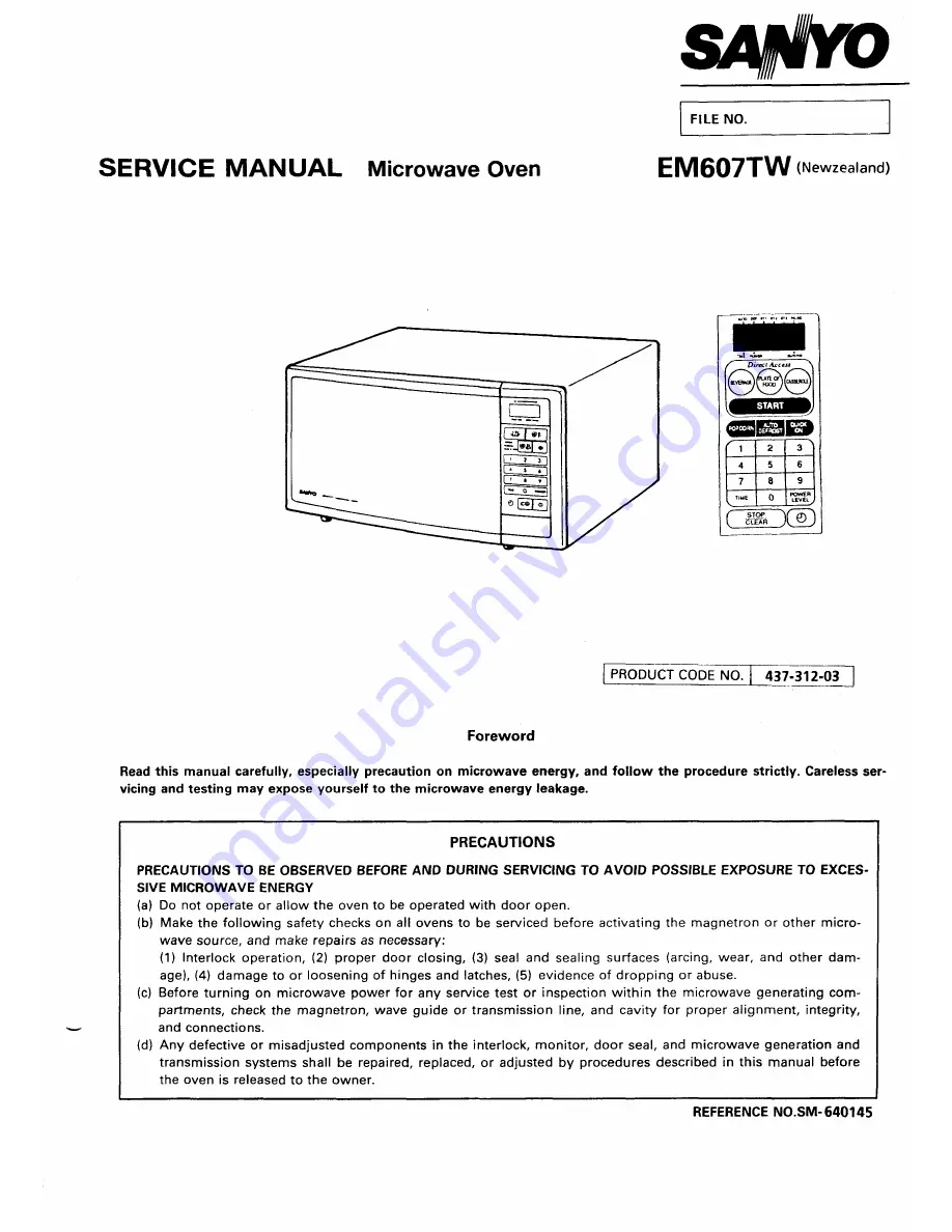 Sanyo EM607TW Service Manual Download Page 1