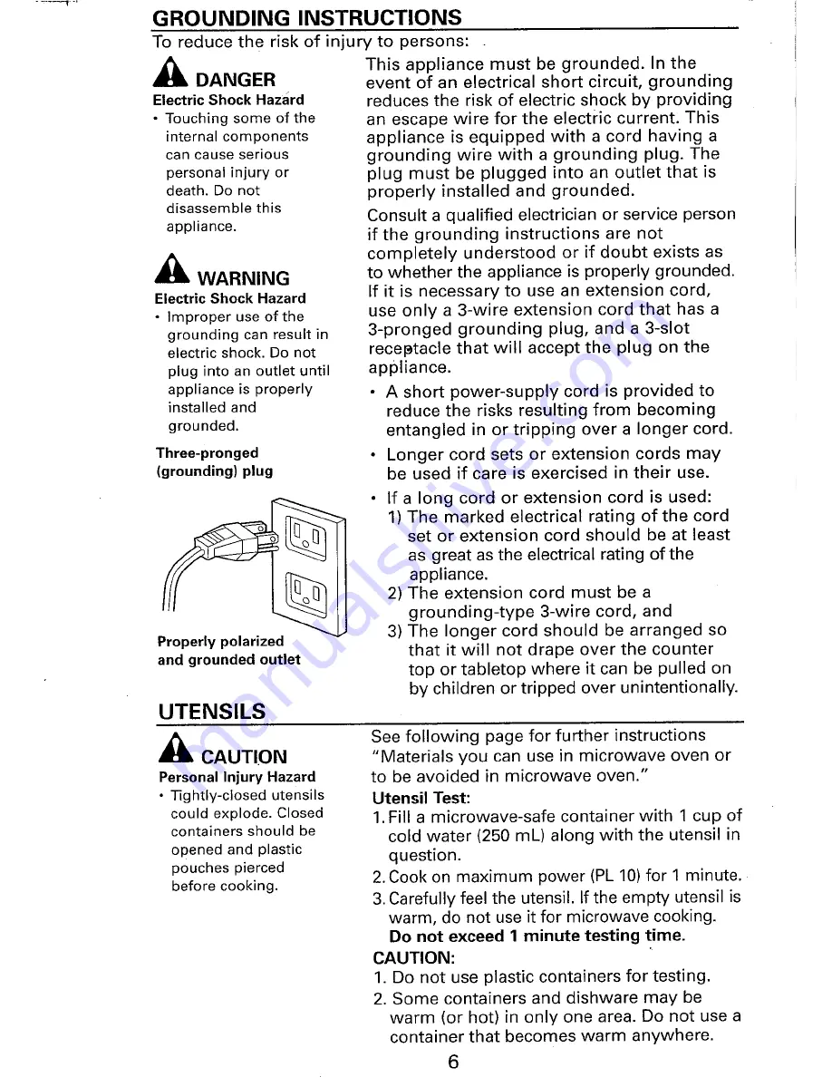 Sanyo EMS6588S - USA Countertop Microwave Oven 1.0 cu.ft. Capacity 1 Instruction Manual And Cooking Manual Download Page 6