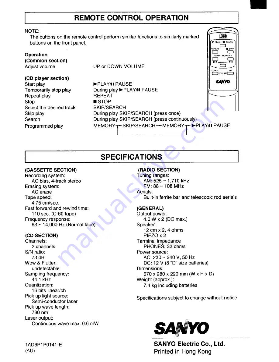 Sanyo MCD-S870F Instruction Manual Download Page 20