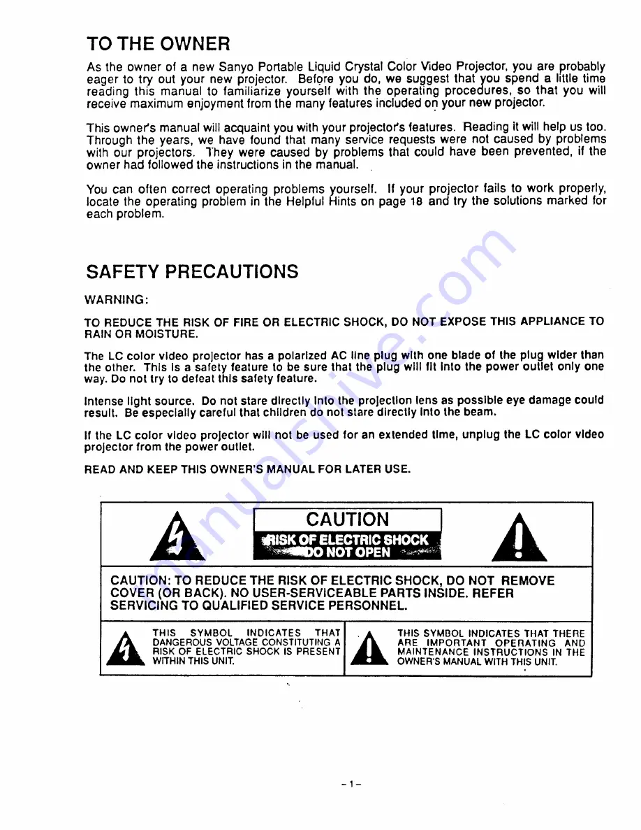 Sanyo PLC-200N Owner'S Manual Download Page 2