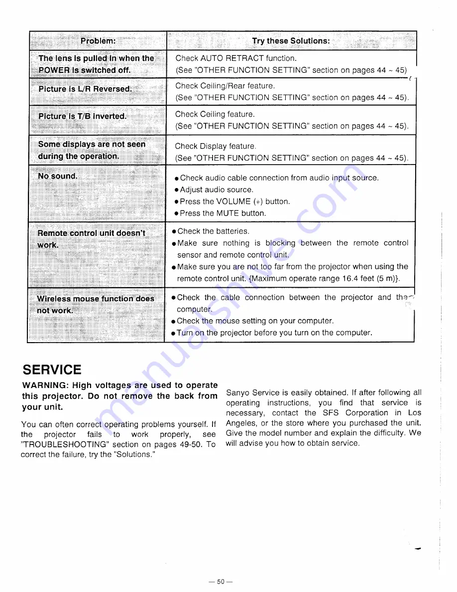 Sanyo PLC-5600N Owner'S Manual Download Page 50