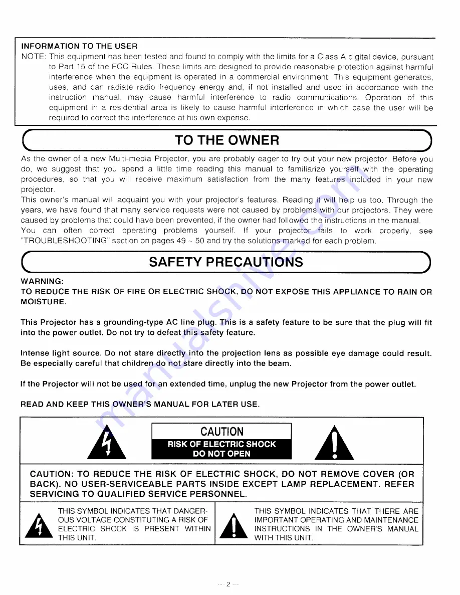 Sanyo PLC-XP07N Owner'S Manual Download Page 2