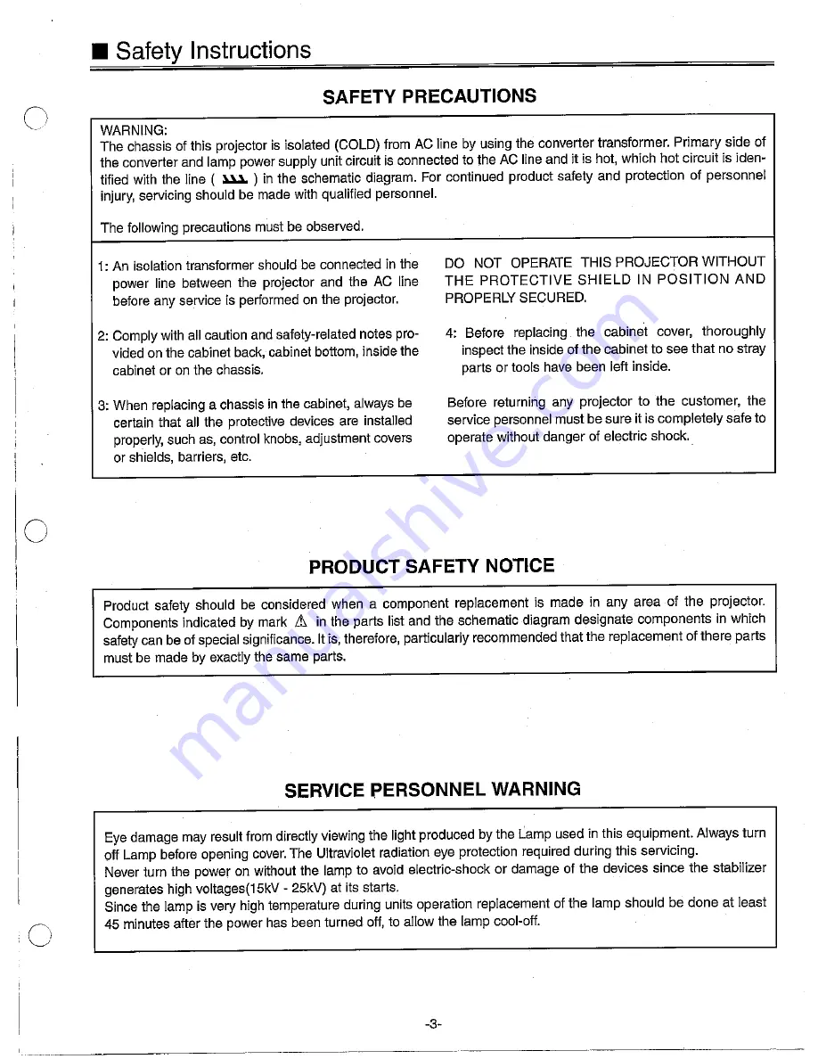 Sanyo PLV-60 Service Manual Download Page 3