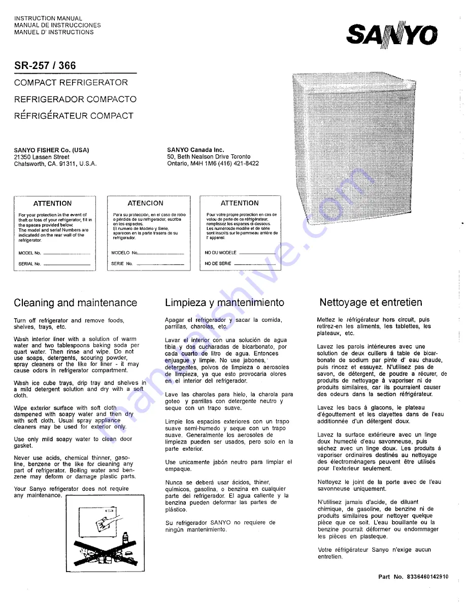 Sanyo SR-257 Instruction Manual Download Page 1