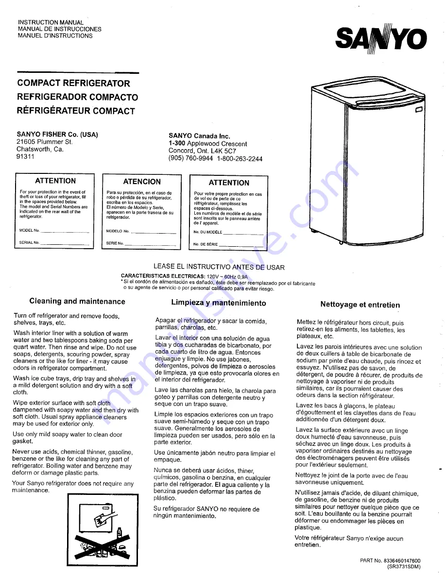 Sanyo SR-3771SM Instruction Manual Download Page 1