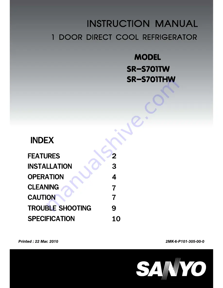 Sanyo SR-S701THW Instruction Manual Download Page 1