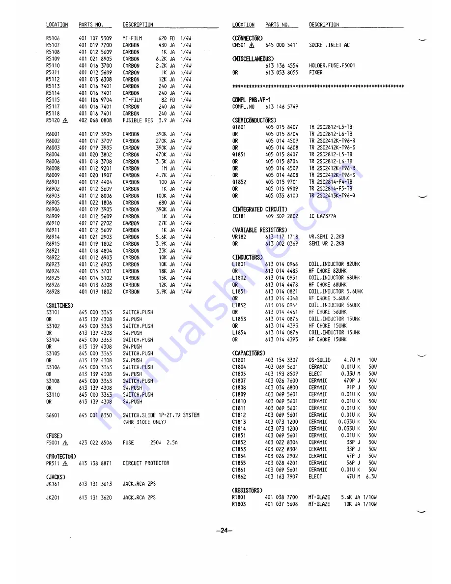 Sanyo VHR-310 Service Manual Download Page 24