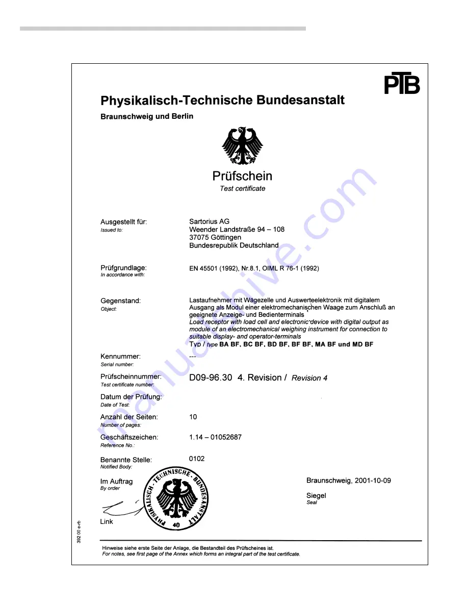 Sartorius Factory Series Operating Instructions Manual Download Page 209